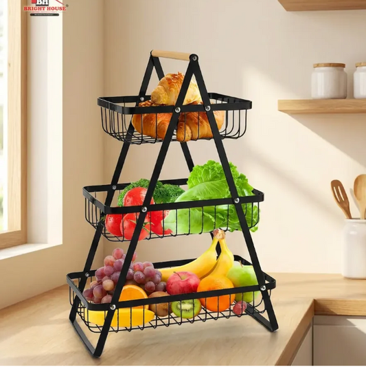 3-Tier Countertop Fruit &amp; Vegetable Stand with Wooden Handle