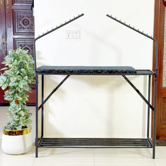 3 in 1 foldable iron 7 cloth hanging stand with shoes rack
